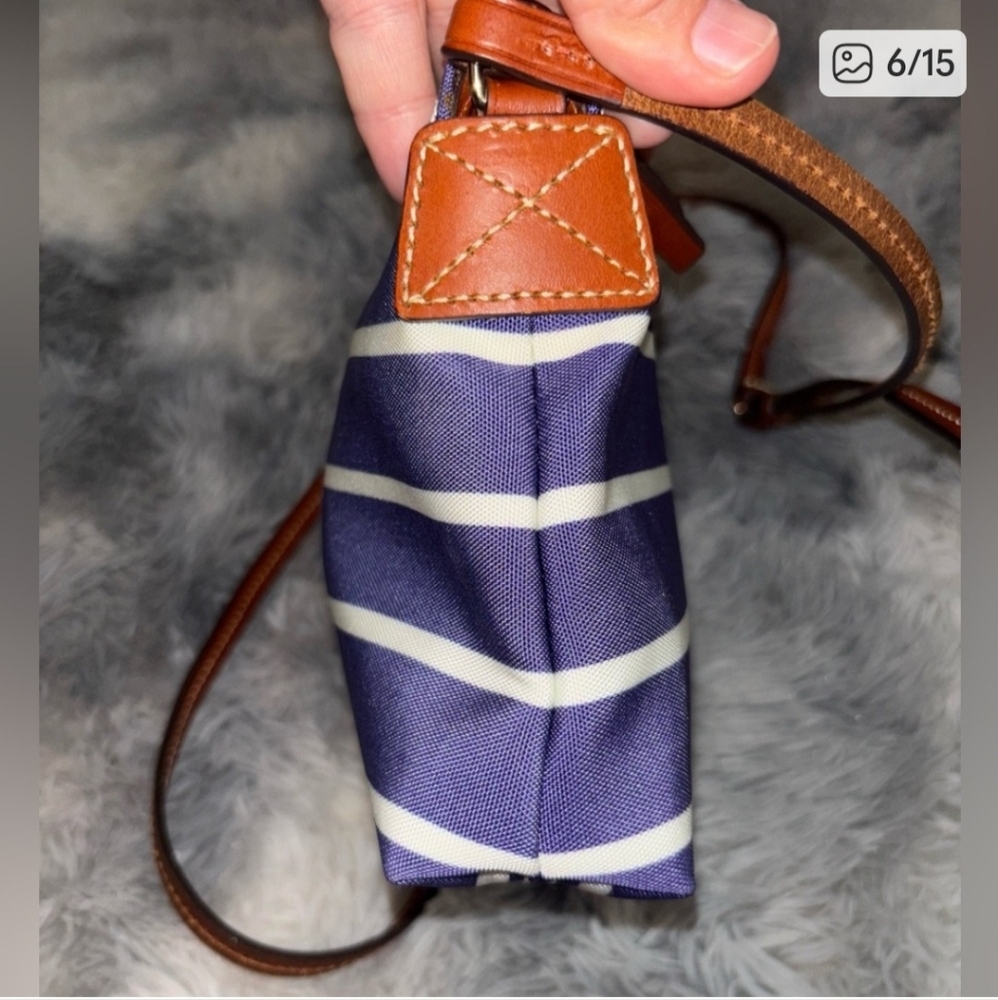 Dooney & Bourke Bluish Purple and White Striped Crossbody W/Adjustable Strap - Picture 6 of 11